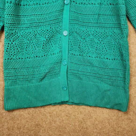 NWOT Liz Claiborne Women Green Button-Up L/S Cardigan XL V-Neck Open Weave Knit - Picture 3 of 9